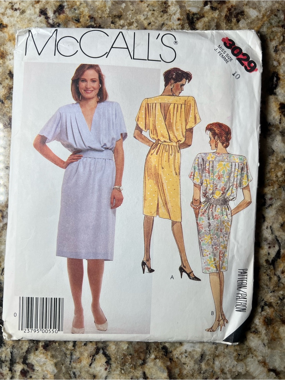 Vintage McCall’s 3029 Misses Wrap Bodice Dress Pattern Size 10 1980s